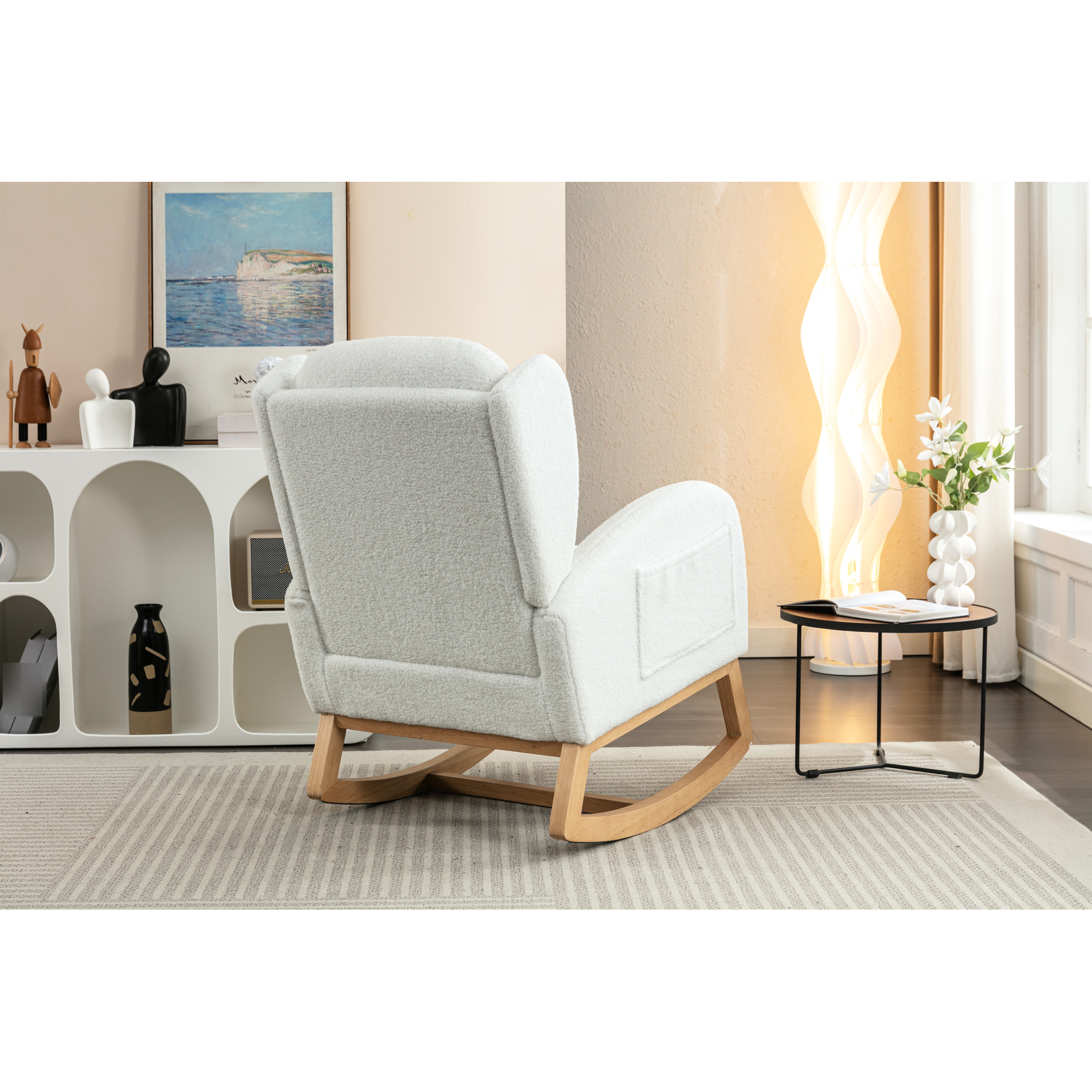 Rocking Chair With Luxury Fabric And Hardwood Frame Foam Filled Solid Pattern