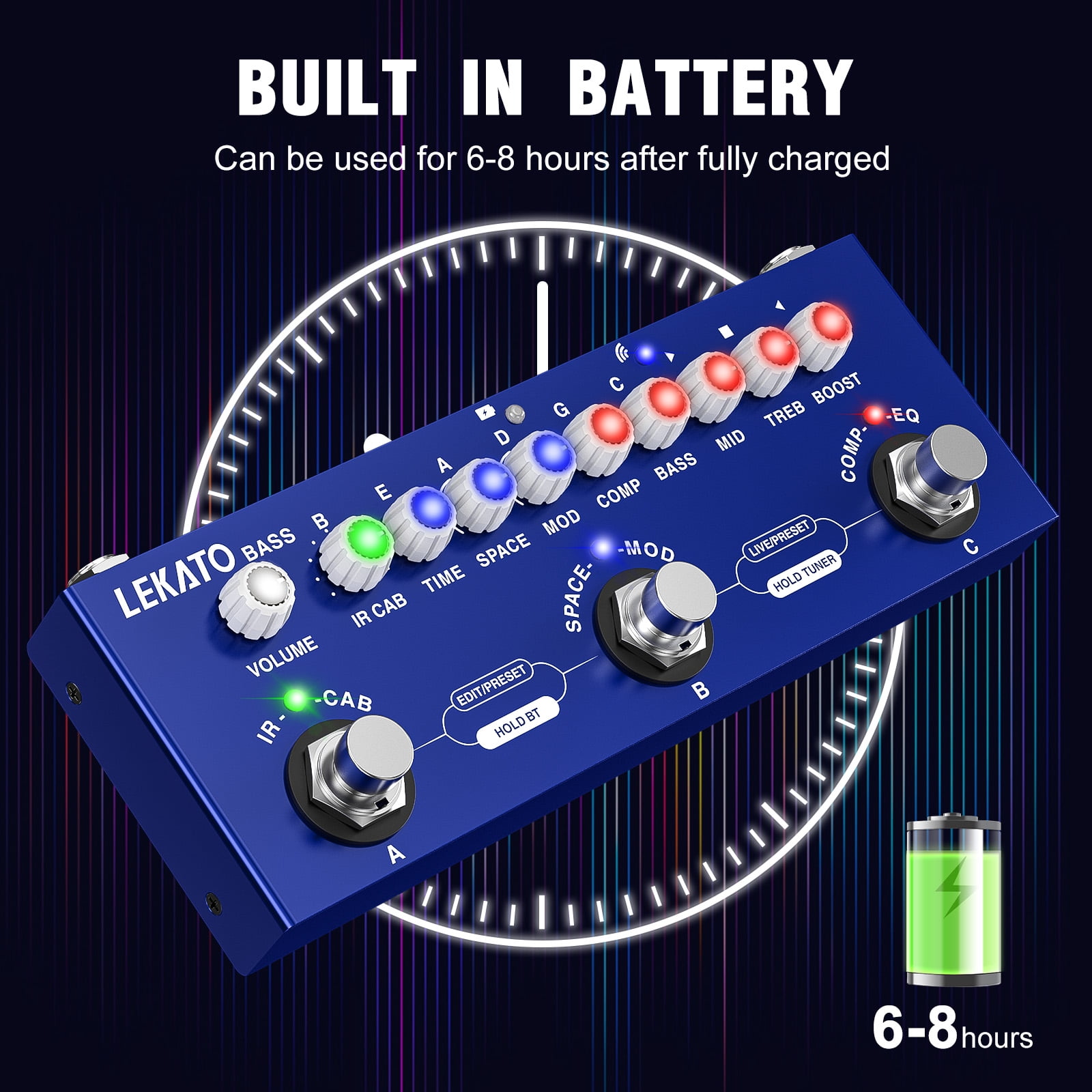 LEKATO Bass Multi Effects Pedal, Guiter Peda with IR Loading 9 AMP Models, Delay Reverb Chorus, Multi Effects Processor for Bass, Bluetooth 5.0,Recording, Built-in Battery