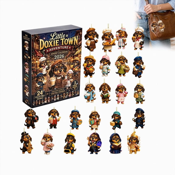 24-Day Dachshund Dog Town Advent Calendar,Cute Holiday Ornament Countdown Set for Kids