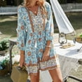 thumbnail image 4 of Usmixi Summer Dresses for Women Beach Flowy Ruffle Swing Strappy Vintage Bohemian Dresses Short Sleeve V-Neck Floral Print Mini Sun Dress Blue S, 4 of 7