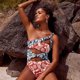 thumbnail image 1 of Traje de baño de una pieza con estampado de contraste hueco para mujer Traje de baño de playa que moldea la forma del cuerpo, 1 of 4