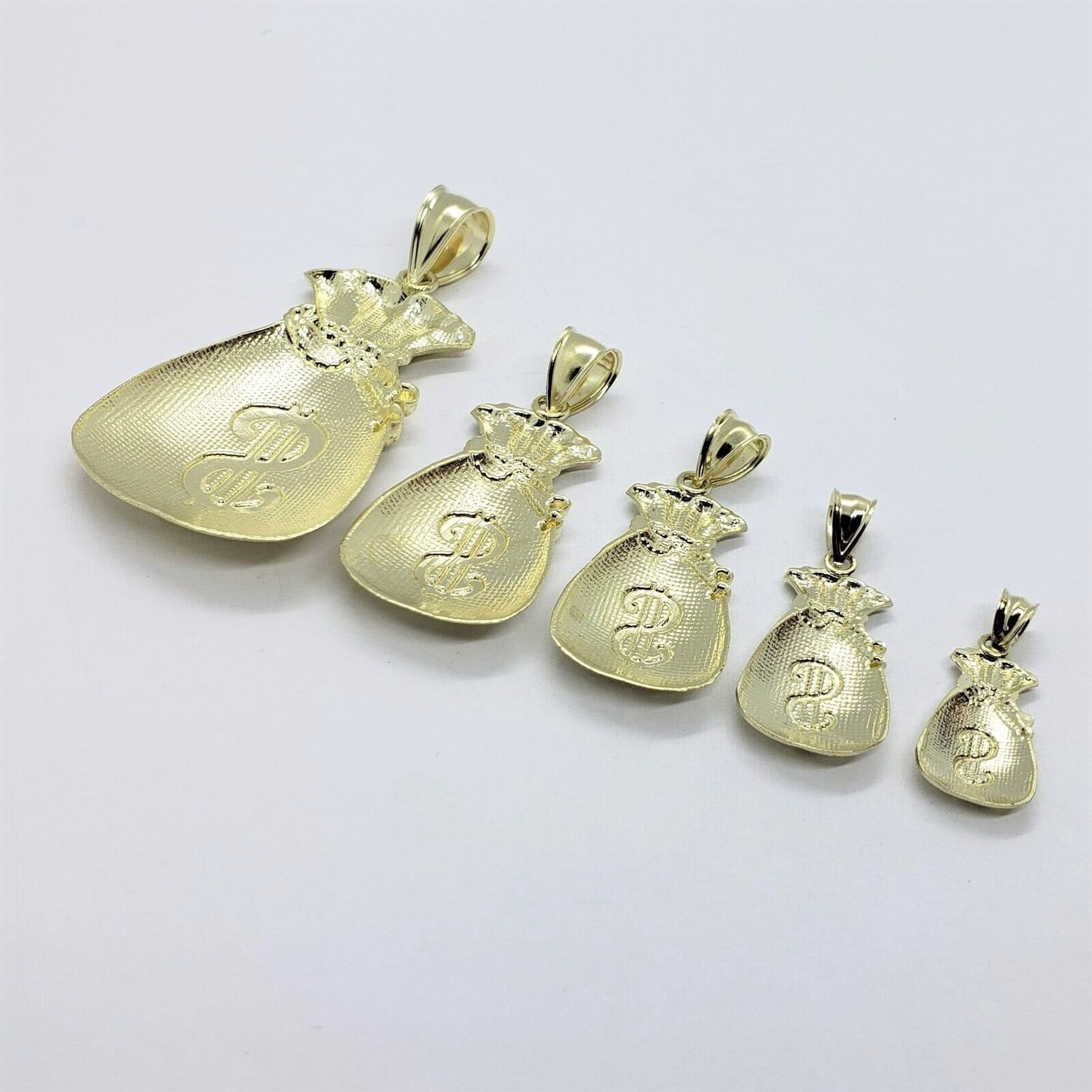 14k Yellow Gold Dollar Sign Money Bag Puffy Pendant