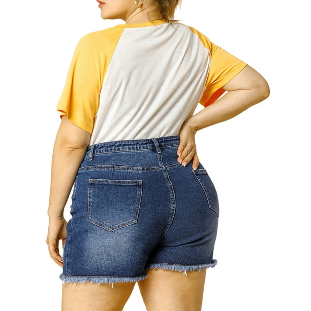 MODA NOVA Juniors' Plus Size Denim Shorts Raw Hem Casual Shorts 1X