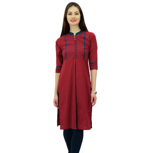 Phagun Robe Ethnique Indienne pour Femmes, Motif Uni, Col Mandarin, Droit