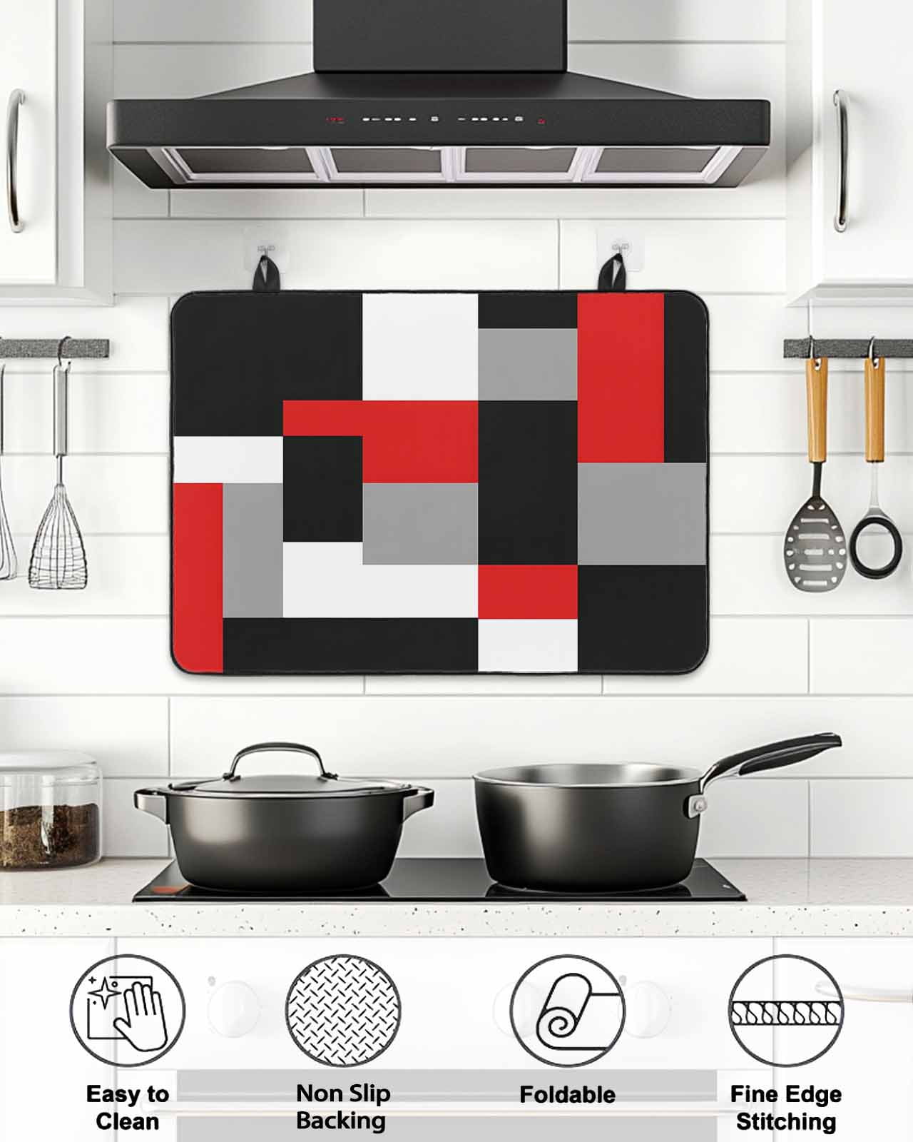 Stove Top Covers for Electric Stove, Red Black Grey Geometric Glass Stovetop Cover Protector, Modern Abstract Art Luxury Induction Cooktop Protector Oven Mat for Kitchen Countertop 24"x21"