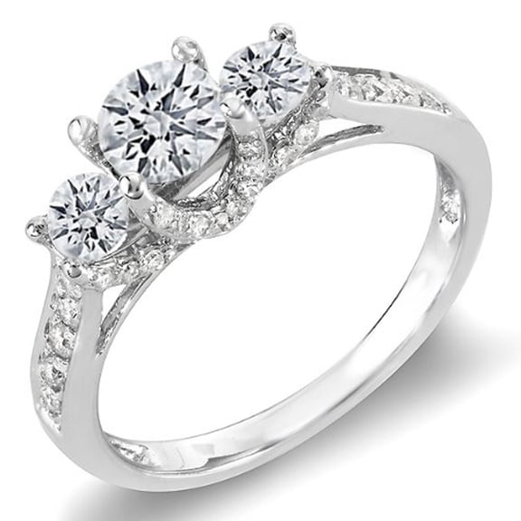 Dazzlingrock Collection 1.00 Carat (ctw) 10k Round Diamond 3 Stone Ladies Bridal Engagement Ring, White Gold, Size 6.5