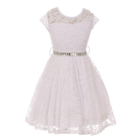 Girls White Lace Glitter Stone Belt Special Occasion Skater
