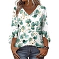thumbnail image 5 of Delconic Women’s Casual Floral Print V Neck Three Quarter Sleeve Loose Fit Blouse Top for Everyday Wear and Comfortable Style Light Green L, 5 of 7