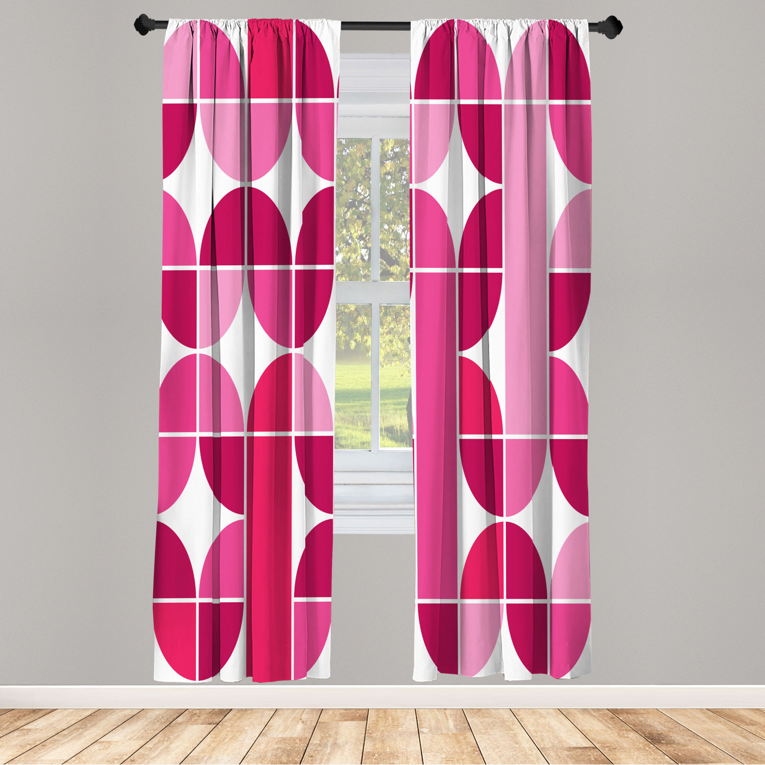 Retro Window Curtains, Pop Art Funky Unusual Geometric Forms Mosaic
