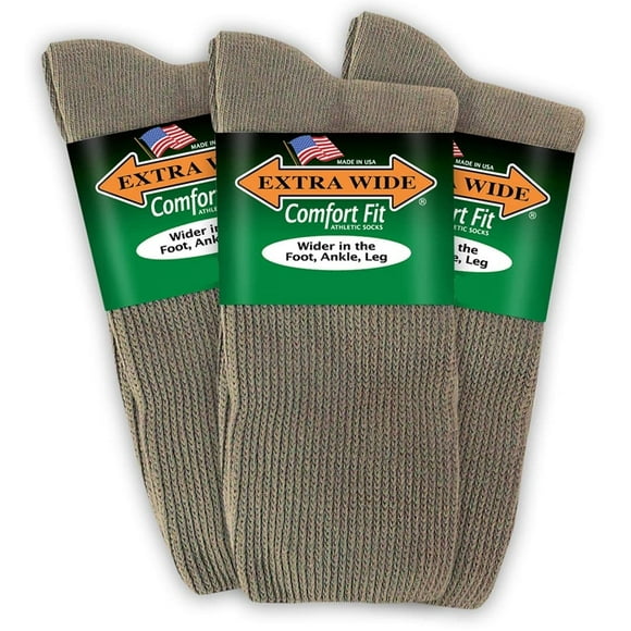 Extra Wide Comfort Fit Athletic Crew Socks For Men and Women by Extra-Wide Sock Company - 3 Pairs - Tan - Large