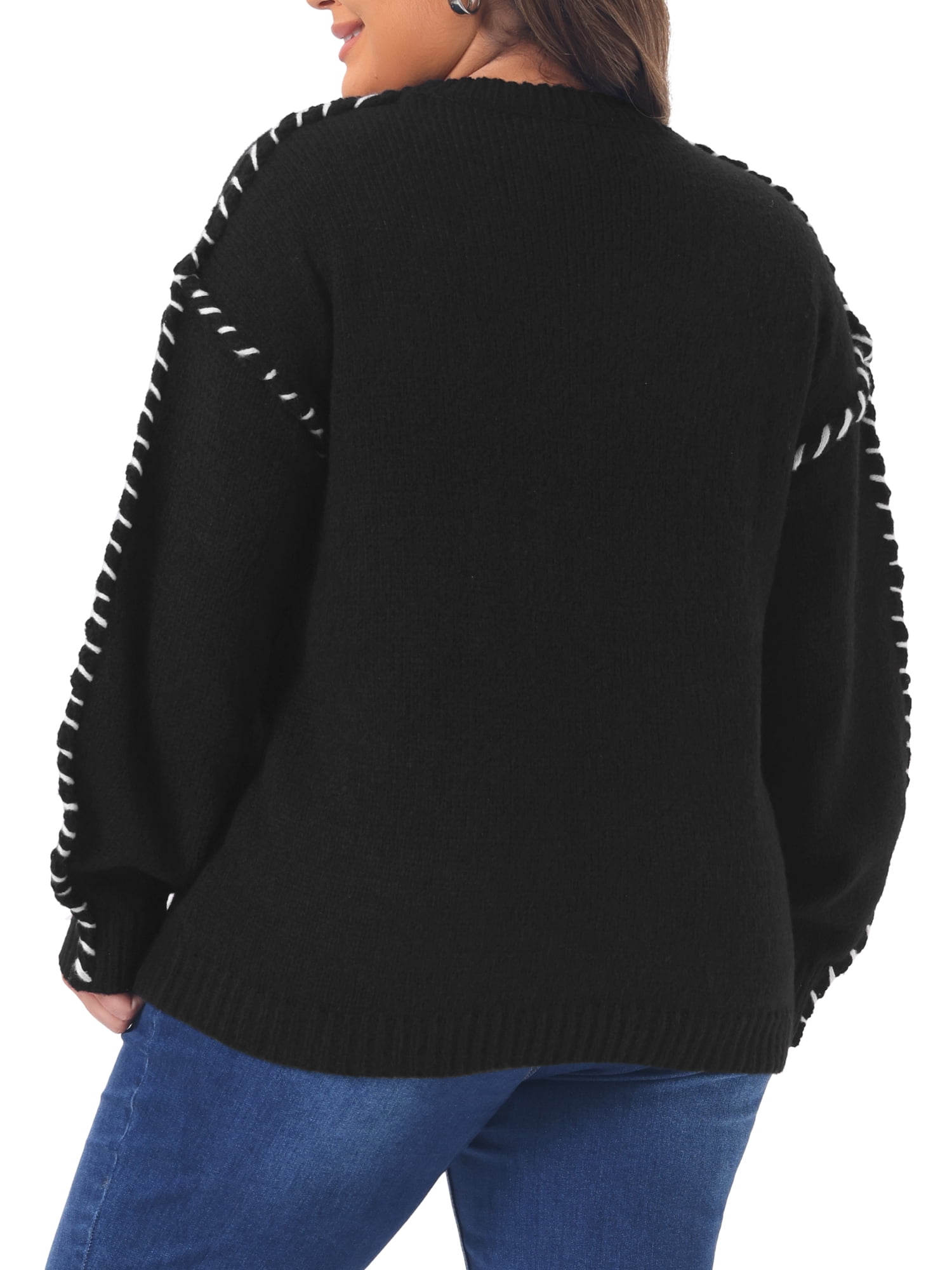 DARING DIVA Women's Plus Round Neck Long Sleeve Knit Pullover Sweater 2X Black