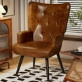 thumbnail image 6 of Pirecart Accent Chairs Set of 2, PU Leather Living Room Chair with High Backrest and Metal Legs, Wingback Chair Mid Century Modern for Living Room, Vanity, Bedroom, Brown, 6 of 10