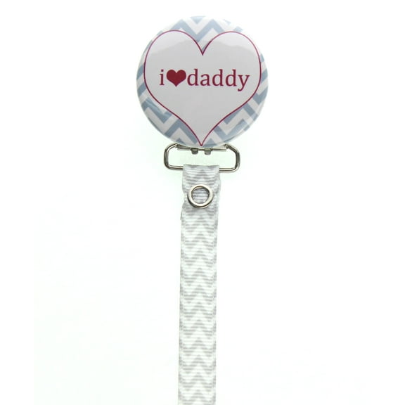Grey Chevron I Love Daddy Pacifier Clip