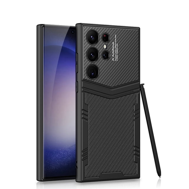 Adecuado para Samsung S23Ultra Funda de teléfono de cuero galvanizado de moda 24plus Jazz Patrón de fibra de carbono Cubierta protectora resistente a caídas