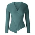 thumbnail image 5 of successthop Womens V Neck Knit Sweater Long Sleeve Tops Lightweight Pleated Trendy Pullover Outwear Solid Clothes Blue, 5 of 5