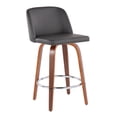 thumbnail image 2 of Lumisource Toriano Mid-Century Modern Fixed-Height Counter Stool in Walnut Wood with Square Black Footrest and Grey Faux Leather - Set of 2, 2 of 7