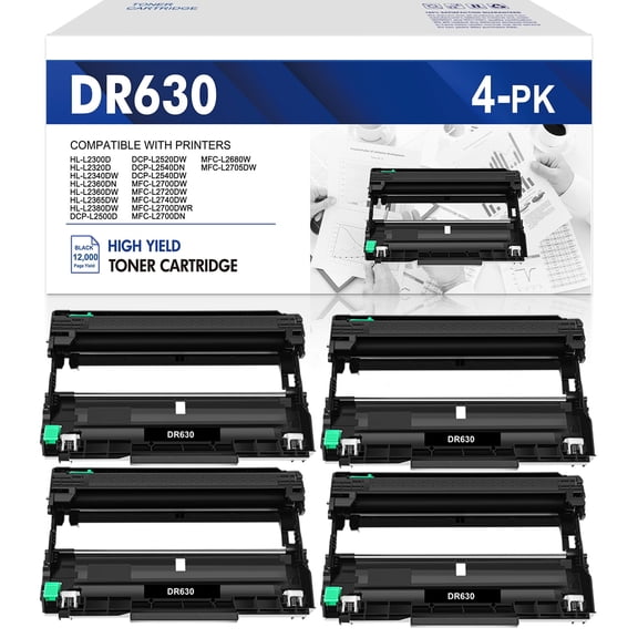 DR630 Drum Unit Compatible for Brother DR630 DR-630 HL-L2340DW L2380DW L2340DWR DCP-L2500D L2540DNR MFC-L2720DW L2700DW Printer (Black, 4 Pack)