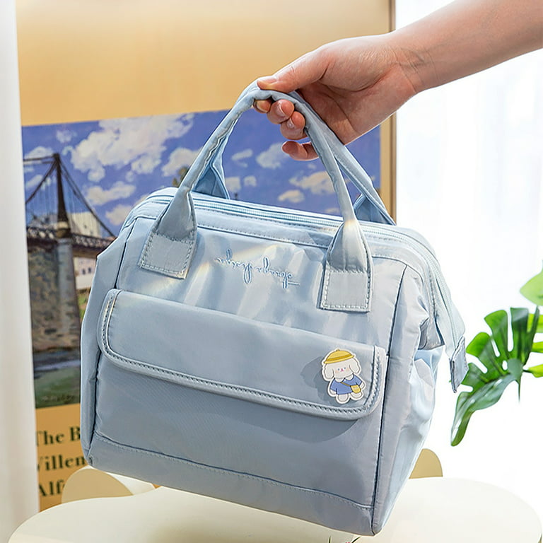  Mziart Cute Lunch Bag for Women Men, Aesthetic Lunch Bag  Reusable Insulated Lunch Tote Bag Kawaii Lunch Box Container Waterproof Lunch  Cooler Bag for Work Office Travel Picnic (Blue): Home 