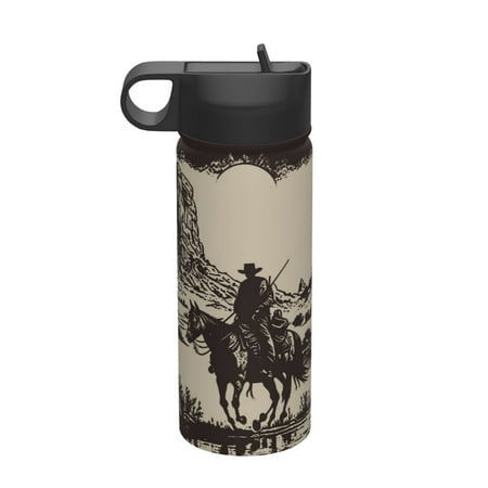 

Fuzoiu Western Desert Cowboy Print 18oz Insulated Sports Kettle Outdoor Sport Gym Stainless Steel Water Bottle With Straw Lid
