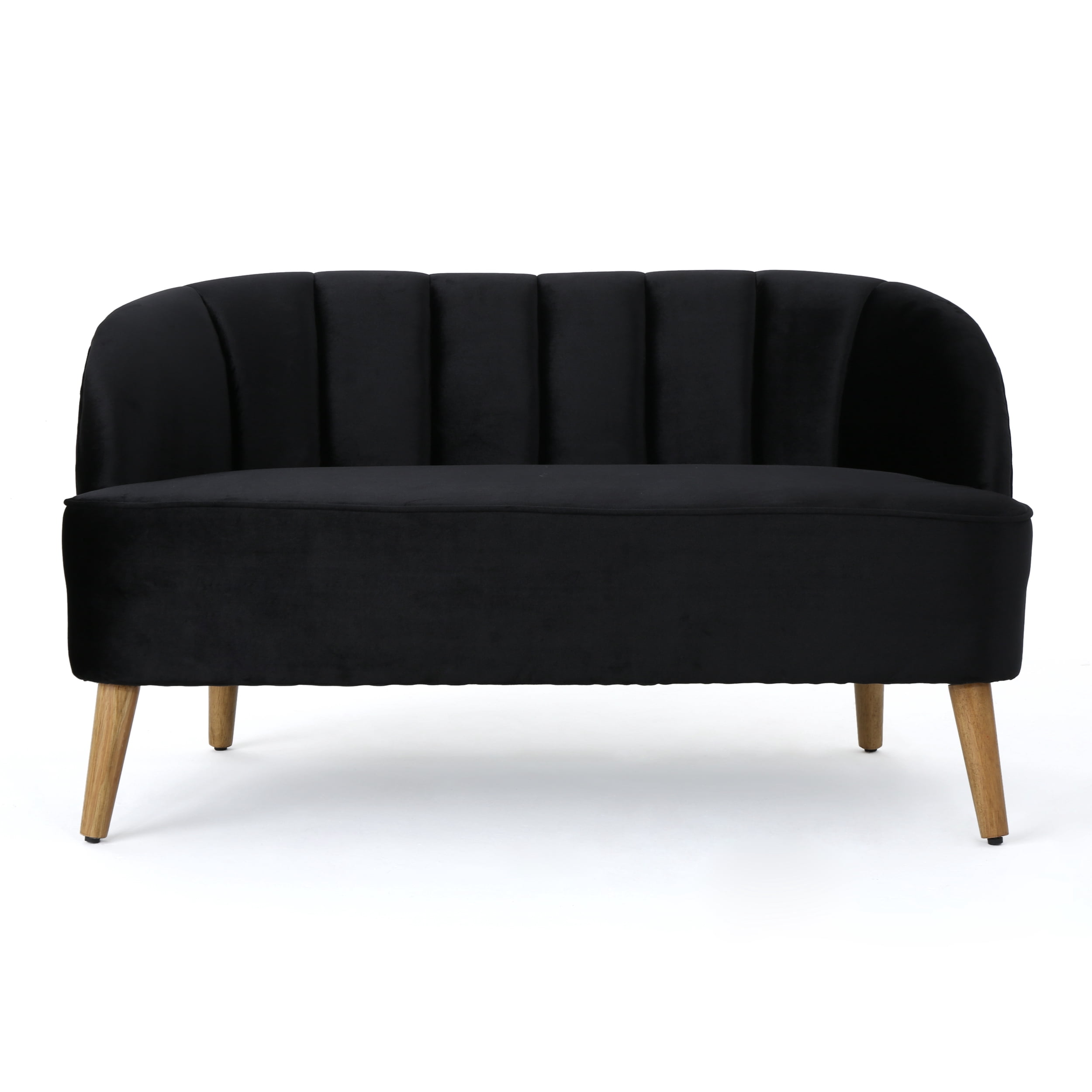 GDF Studio Scarlett Mid Century Modern Velvet 3 Piece Living Room Loveseat Set, Black and Light Walnut