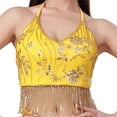 thumbnail image 3 of Top corto con borlas para danza del vientre, llamativo, con cuello halter y espalda descubierta, para mujer. Amarillo, 3 of 9