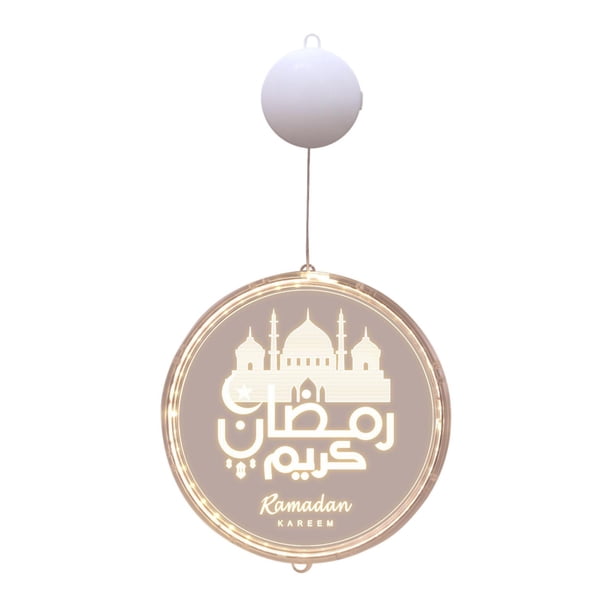 Adorno de luz colgante para Ramadán Kareem, redondo, blanco cálido y brillante, funciona con pilas. Estilo C