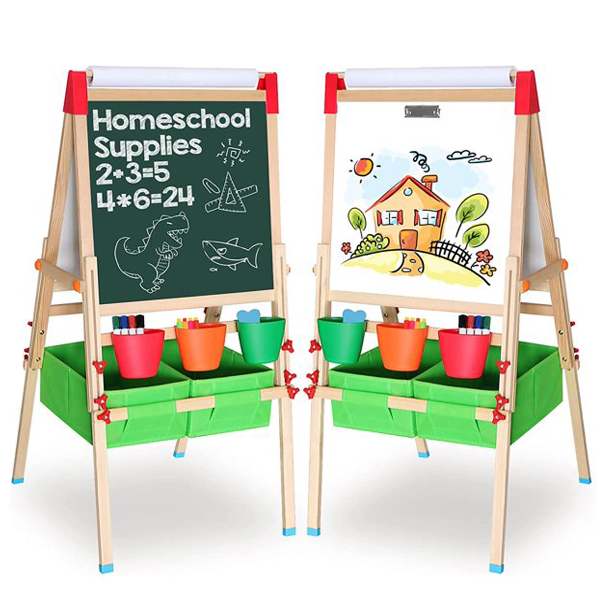 Kids Easel with Paper Roll Double-Sided Whiteboard & Chalkboard Standing  Art Easel with Numbers and Other Accessories for Kids and Toddlers (KL):  Buy Online at Best Price in UAE 