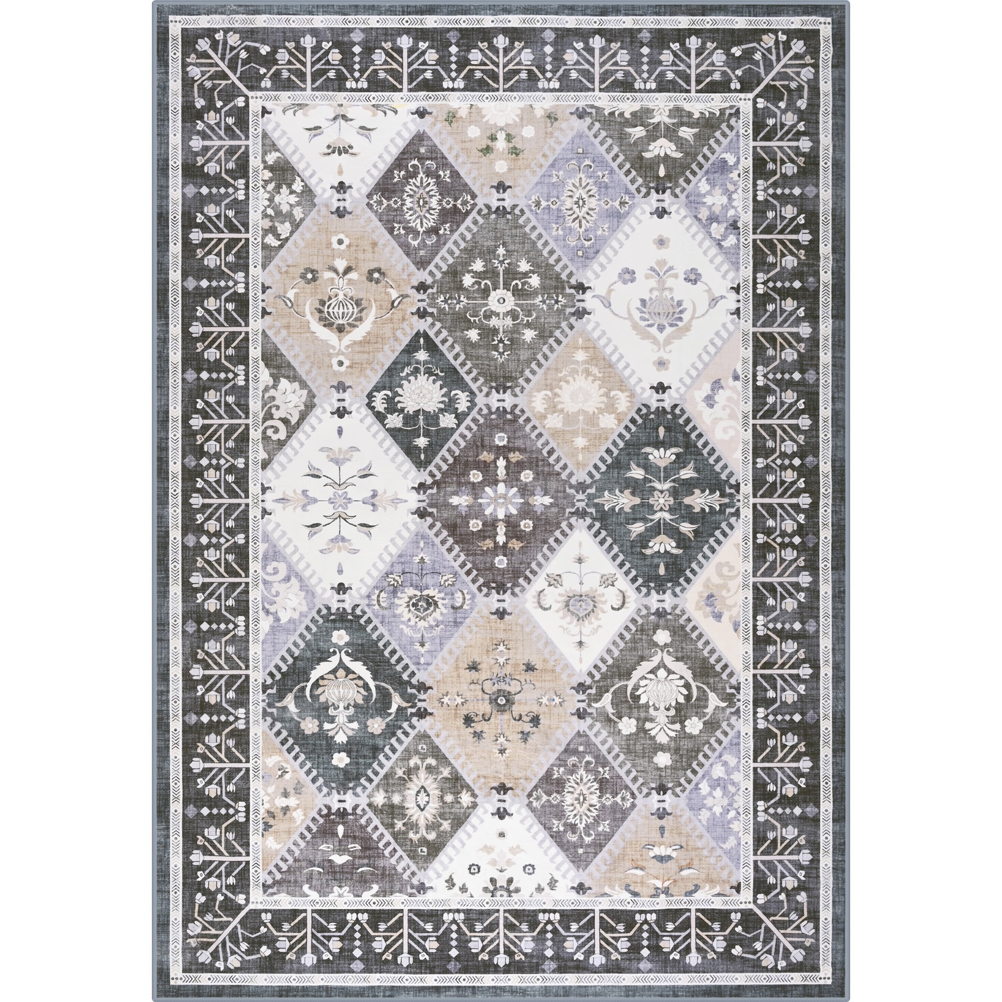 Wondo Moroccan Vintage Trellis Area Rug - Machine Washable Non-Slip Low-Profile 5x8 Floor Carpet for Living Room, Bedroom, Dining Room, Office & Nursery, Gray