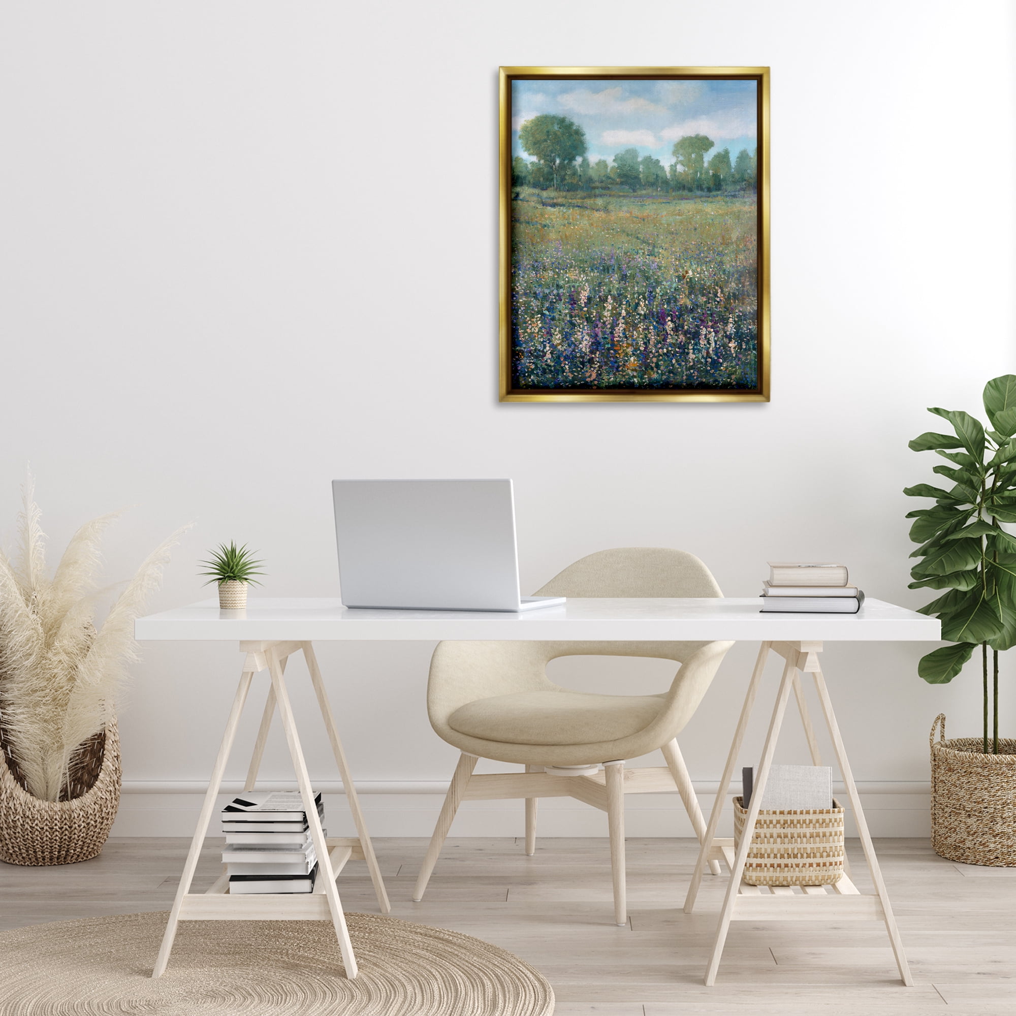 Stupell Industries Lilac & Wildflower Fields Landscape Painting Gold Floater Framed Art Print Wall Art, 25 x 31