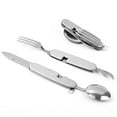 thumbnail image 1 of 4 in 1 Multifunctional Outdoor Tableware Stainless Steel Foldable Fork Spoon Knife Picnic Camping Hiking Travelling Dinnerware Silver, 1 of 5