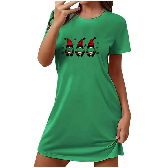 Ounisa Women's Oversized Short Nightgown Fashion Christmas Chest Print Short Sleeve Nightdress