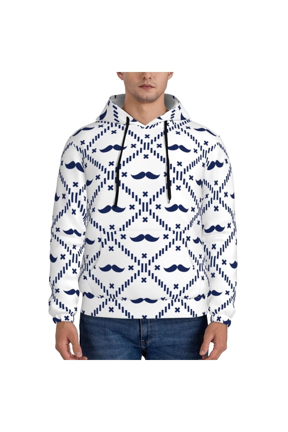 Hipster Mustache Pattern Casual Men's Hoodie - Lightweight Hooded Sweatshirt with Kangaroo Pocket, Comfortable Pullover for Everyday, Travel-Small