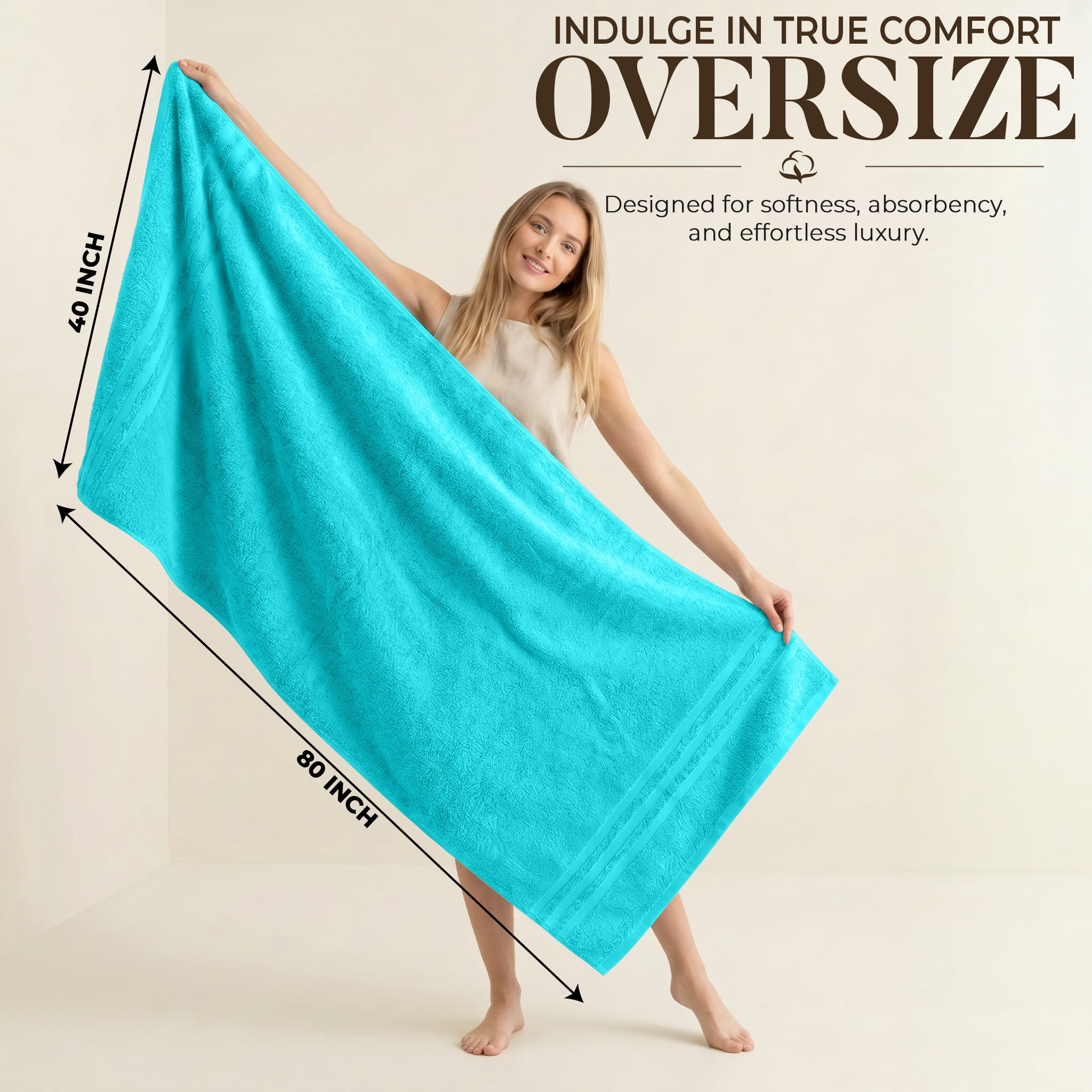 Dan River Bath Sheet 1 pack 40x80 in Soft Absorbent and Quick Dry jumbo Cotton Towel - Aqua
