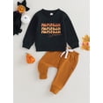 thumbnail image 2 of Wassery Infant Baby Girls Halloween Outfits Set 6M 12M 18M 2T 3T Toddler Girl Fall 2PCS Casual Clothes Long Sleeve Letter Print Sweatshirts Tops + Drawstring Pants Sets, 2 of 9