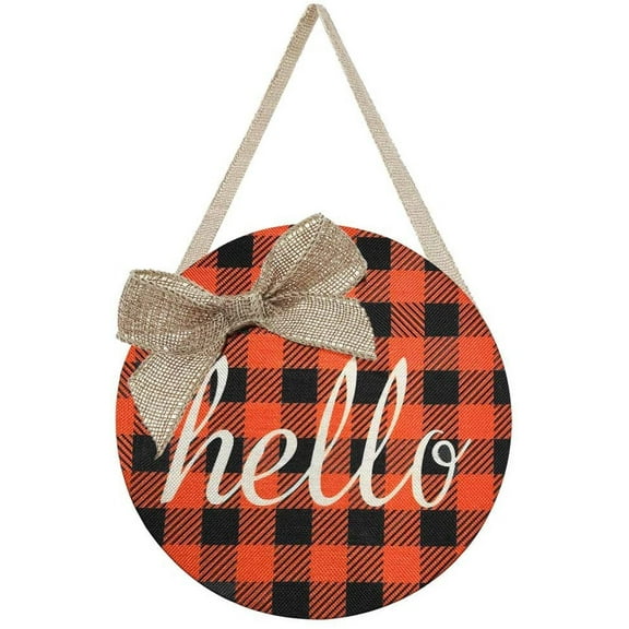 Sinhoon Fall Wreaths for Front Door - Fall Decor for Home - Buffalo Check Plaid Burlap Hello Sign Door Hanger - Fall Wreath for Autumn Halloween Thanksgiving Harvest Farmhouse Porch Wall Decorations