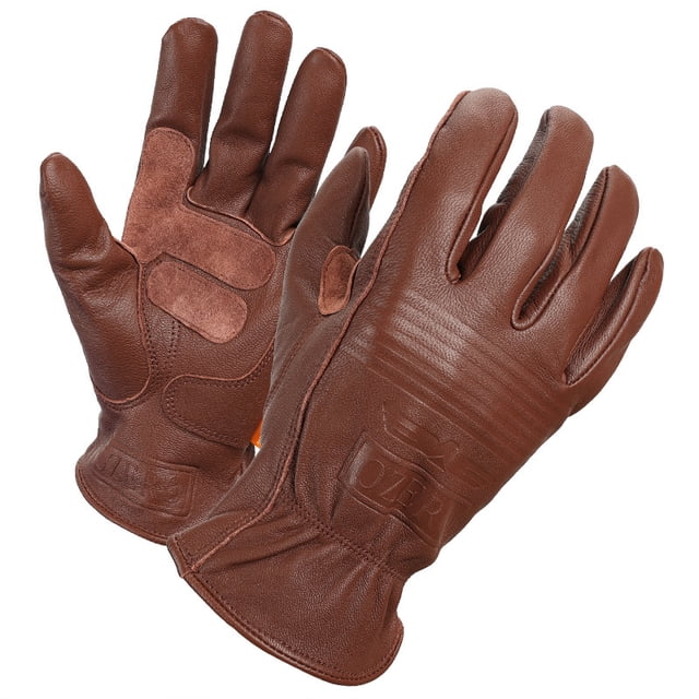 Guante de cuero vintage para motocicleta con pantalla táctil marrón