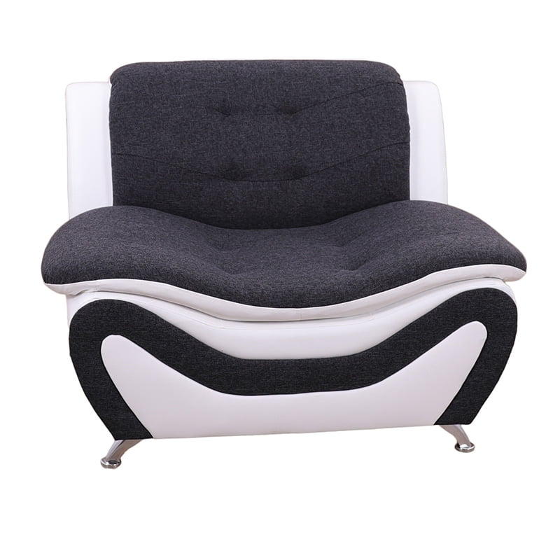 Gewnee Accent Chair Single Sofa, 42" Breathable Leather Sofa Chair with Solid Wood Frame & Metal Legs, Modern Furniture for Living Room Bedroom Office, Black & White