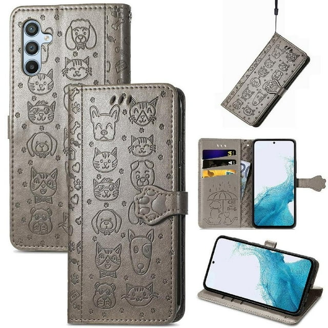 Flip Case for FOXDOCK Samsung Galaxy A56 5G ,Catand Dog Embossed PU Leather Flip Cover with Card Slots,Stand
