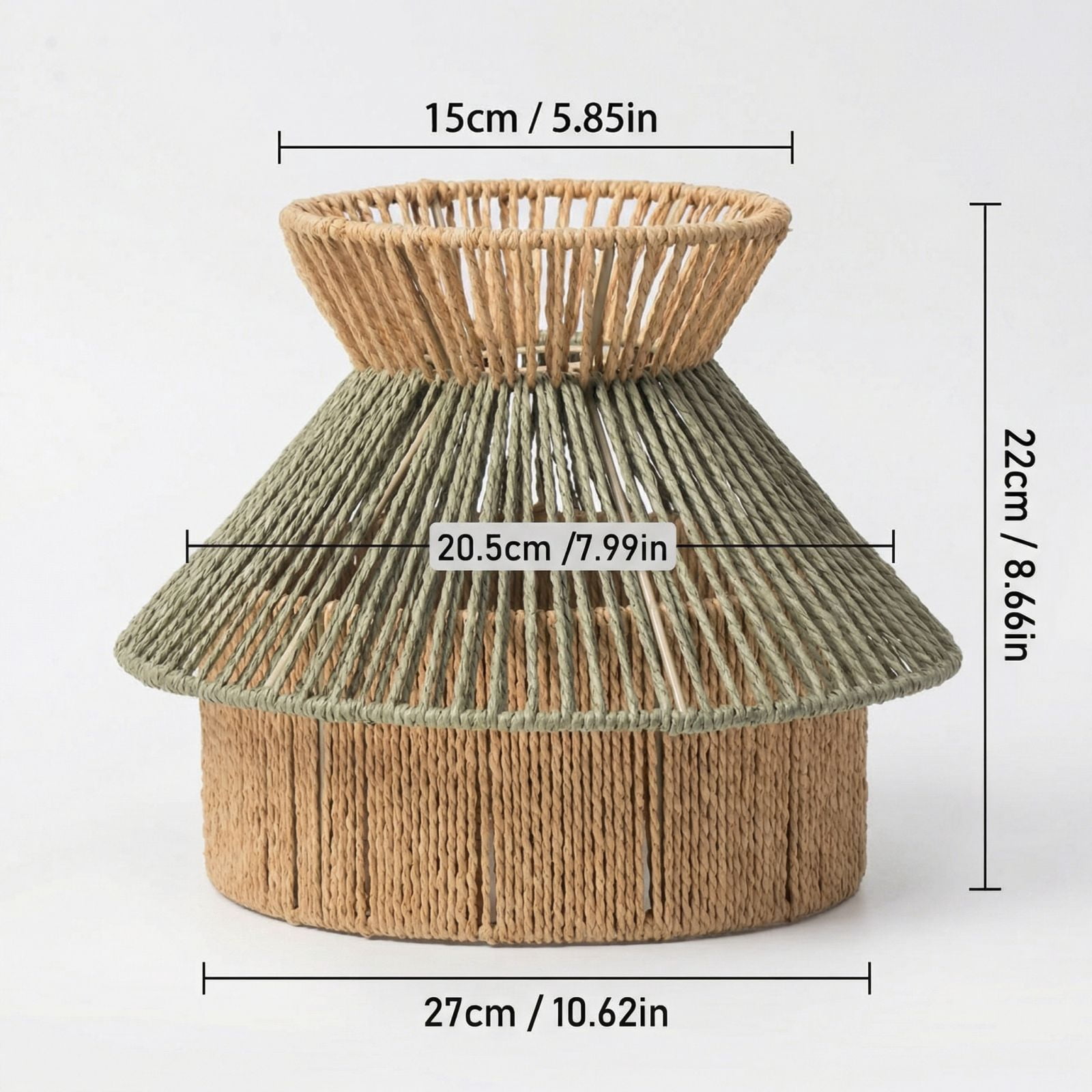 Handwoven Pendant Light Shade, 8.7in Vintage Style Rattan Lamp Cover for Ceiling Chandelier, Rustic Decorative Lampshade for Living Room, Woven Lighting Accessory