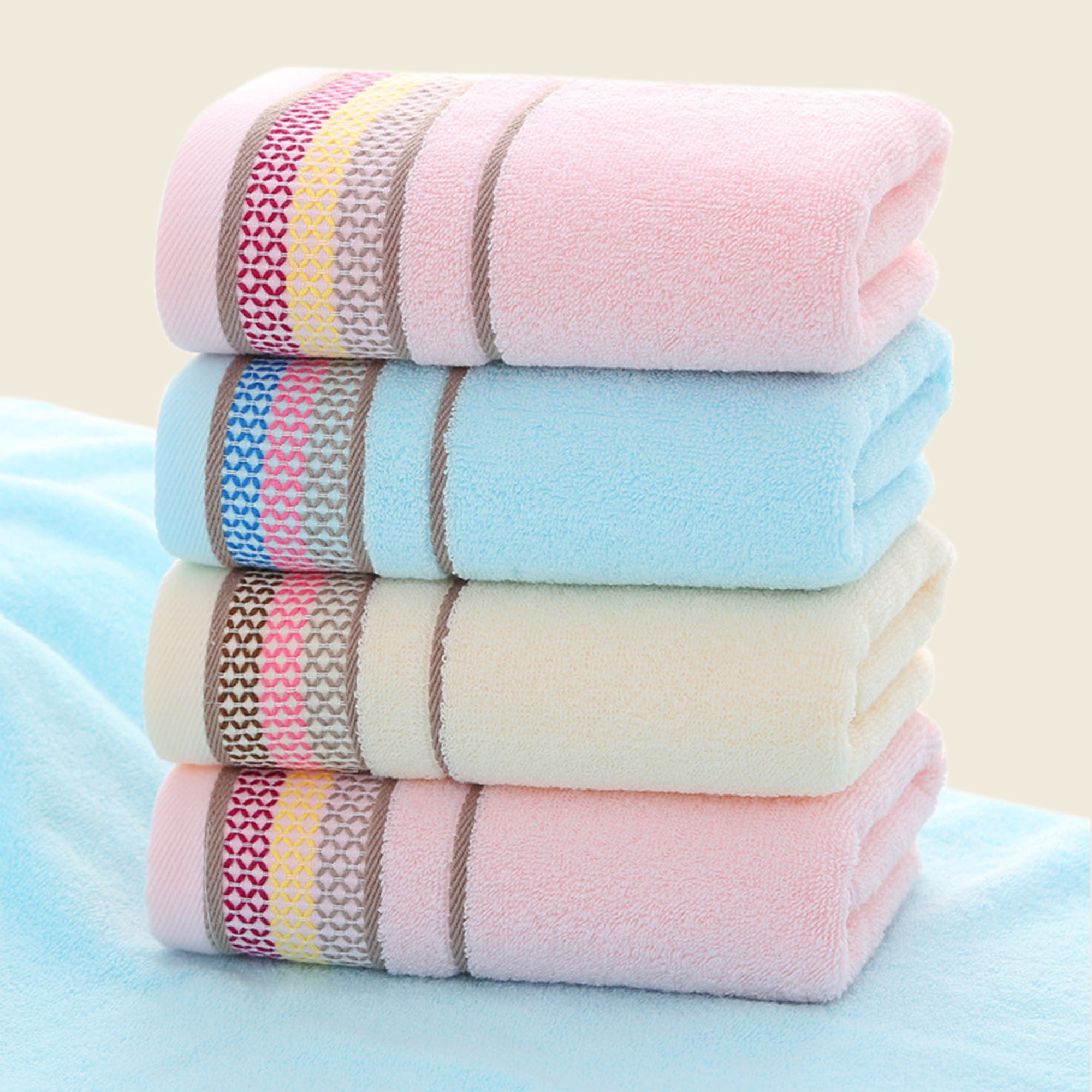 Unique Bargains Cotton Striped Absorbent Soft Hands Face Towel Light Pink 2-Piece