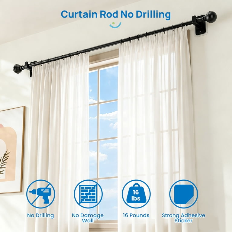 Sindcom No Drill Curtain Rod, 27-52 inches, Black photo 4