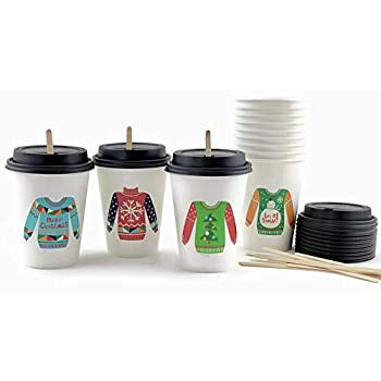 stirrers lids ugly cups sweater holiday paper christmas