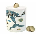 thumbnail image 3 of Mermaid Piggy Bank, Oceanic Sea Horse and Calmar Pattern Drawing Effect, Ceramic Coin Bank Money Box for Cash Saving, 3.6" X 3.2", Pale Blue Yellow Orange, by Ambesonne, 3 of 4