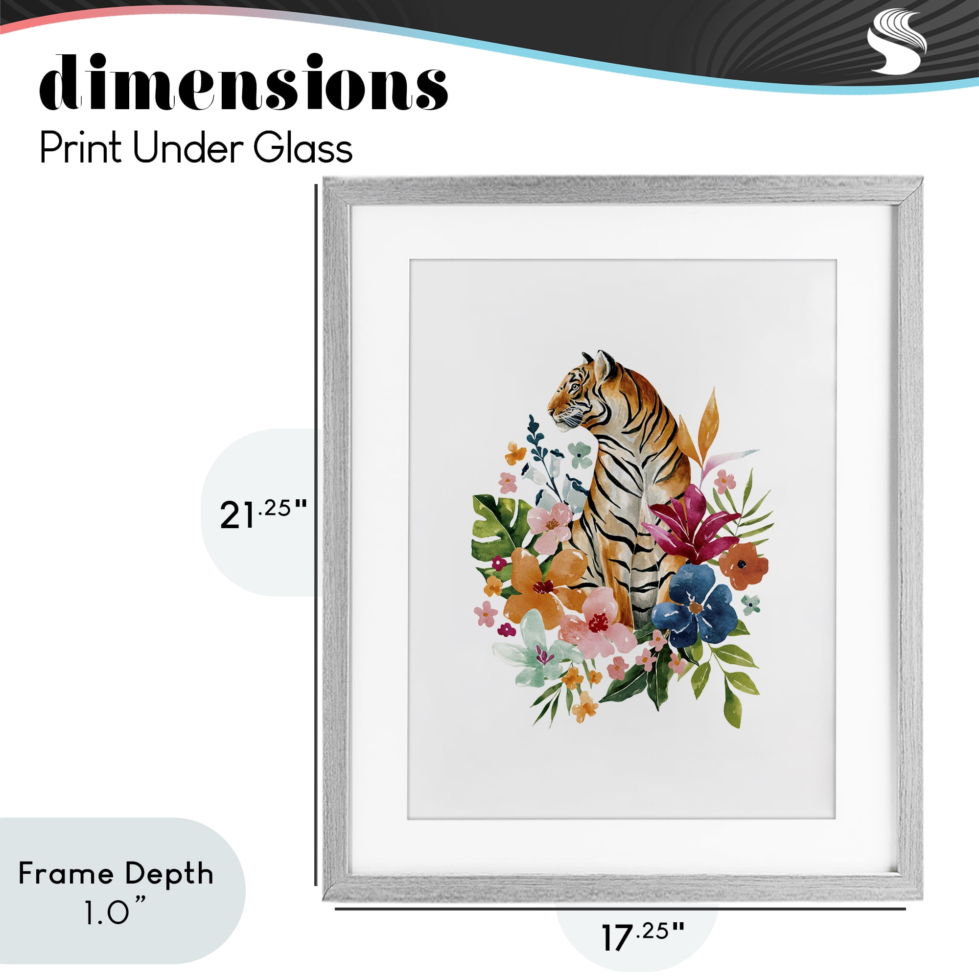 Stupell Industries Tropical Jungle Tiger Gray Framed Print Under Glass, design by Bethany Sandoval