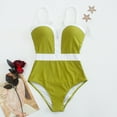 thumbnail image 2 of Saving UTSJKR Women's One Piece Swimsuit Tummy Control Slit V Neck Color Block Slimming High Cut Bathing Suit Adjustable Strap Green XXL, 2 of 4