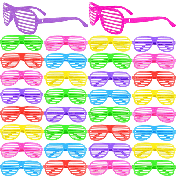 54 Pairs Shutter Glasses Shades Eyeglasses, Neon Color Slotted Sunglasses 80's Party Props