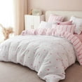 thumbnail image 2 of Duvet Cover White Pink Love Heart Striped Reversible Comforter Cover Soft Lightweight Microfiber Quilt Cover Twin Size, 2 of 5