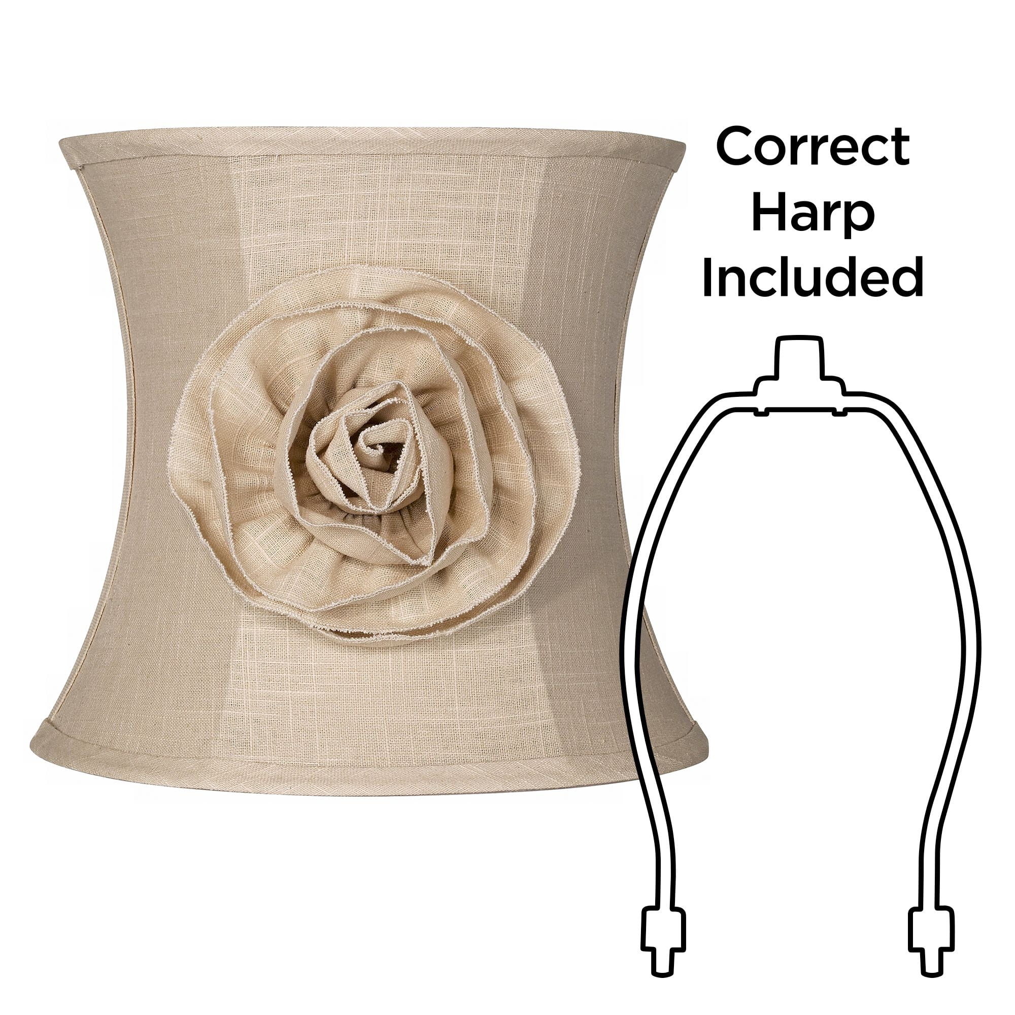 Springcrest Almond Linen with Flower Small Drum Lamp Shade 11" Top x 12" Bottom x 11" High (Spider) Replacement with Harp and Finial