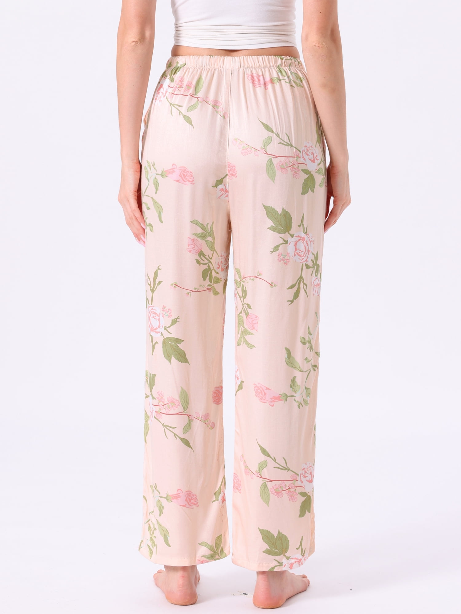 DARING DIVA Women's Floral Dot Pattern Wide Leg Pants with Pocket L Yellow