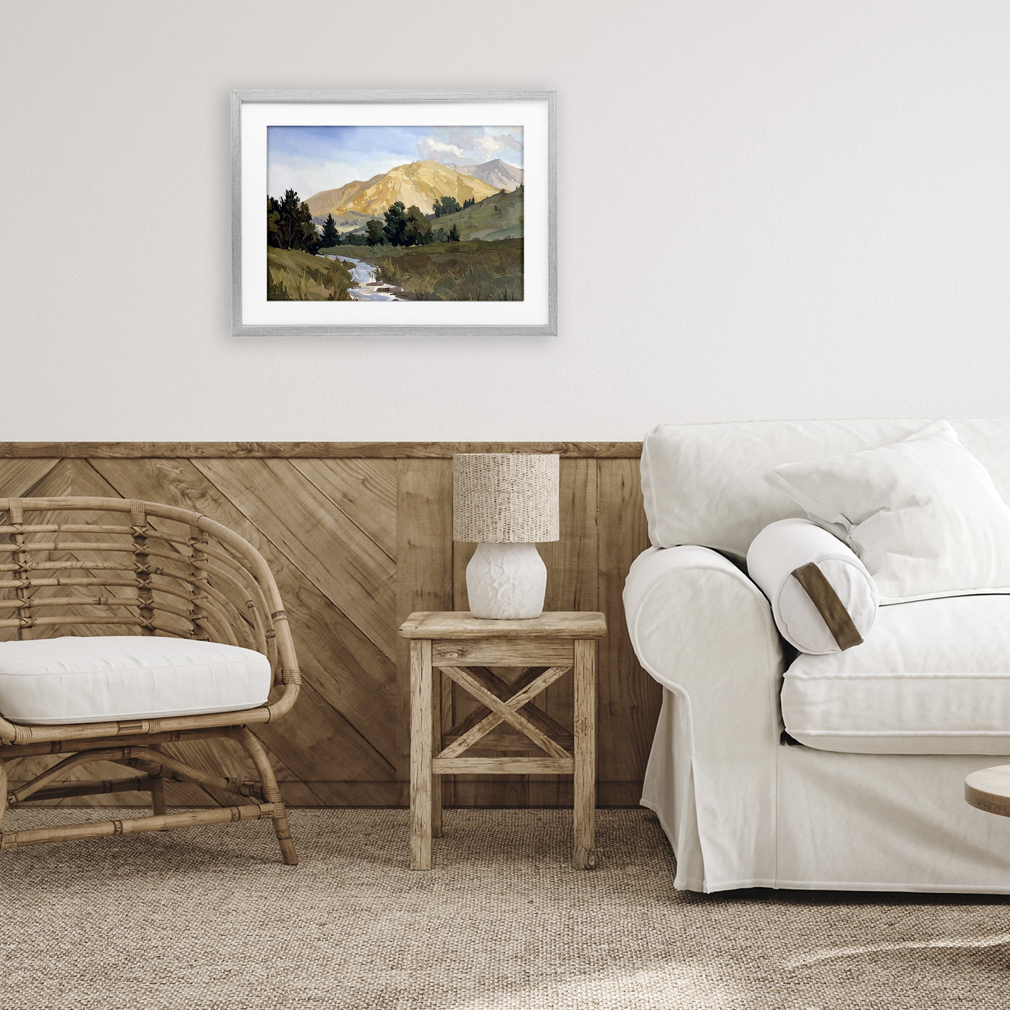 Stupell Industries Mountain Divide Valley Gray Framed Print Under Glass, design by Alonza Saunders